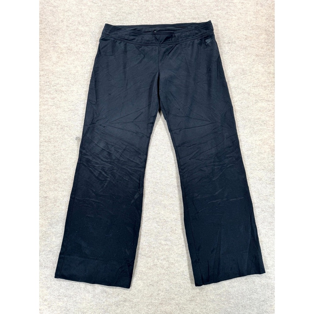 Nike Sportswear Pants Womens Large 12-14 Black Logo Stretch Straight Leg Pull On